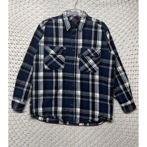 Five Brother Heavy Flannel Shirt Men's L Regular‎ Navy Blue Black Plaid  Pockets